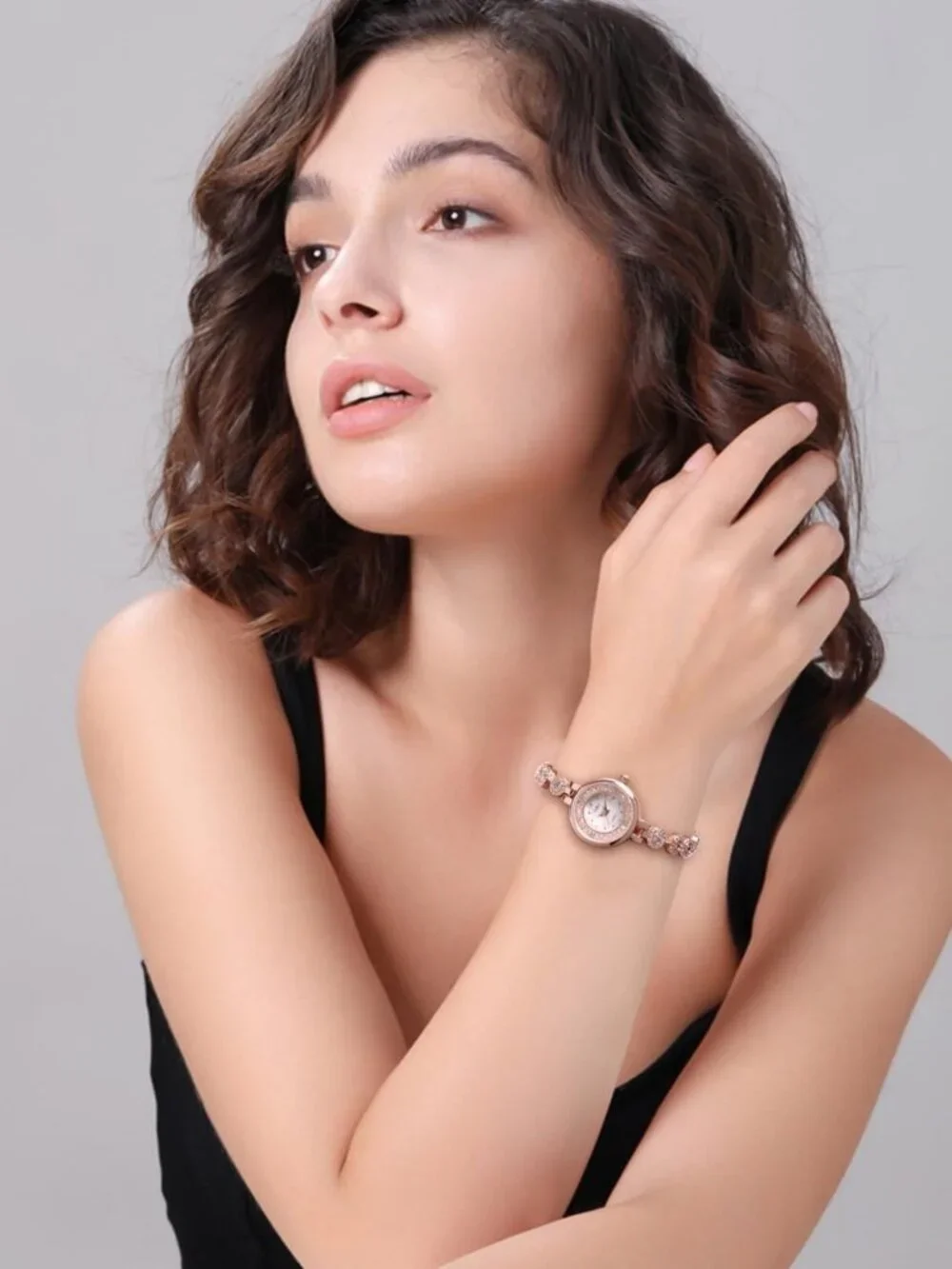 Elegant Rose Gold Women's Watch with Mother of Pearl Dial & Crystal Accents